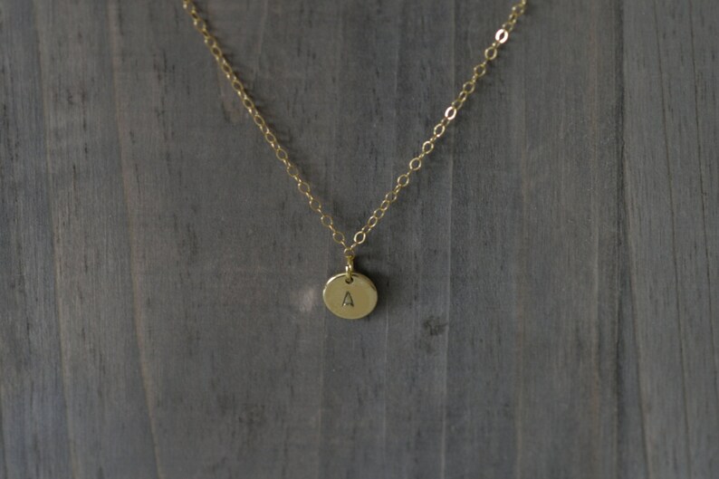 Gold Disc Initial Necklace / Personalized Pendant on a 14k Gold Filled chain image 3