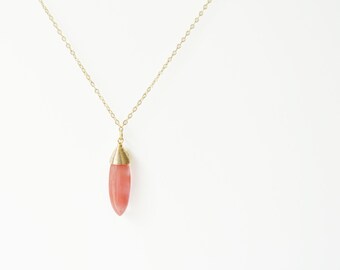 Oval Gemstone on 14K Gold Filled / Cherry Qartz Necklace