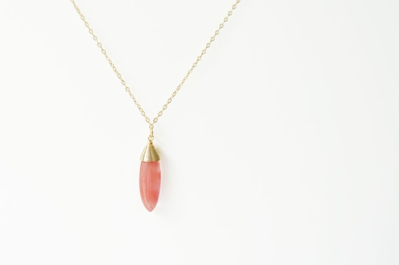 Oval Gemstone on 14K Gold Filled / Cherry Qartz Necklace