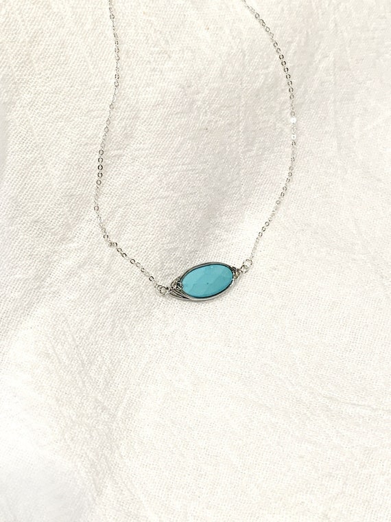 Faceted Oval Gemstone on Sterling Silver / Turquoise Necklace