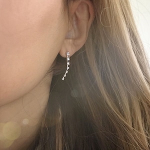 Silver line earring / CZ Ear Climber Post