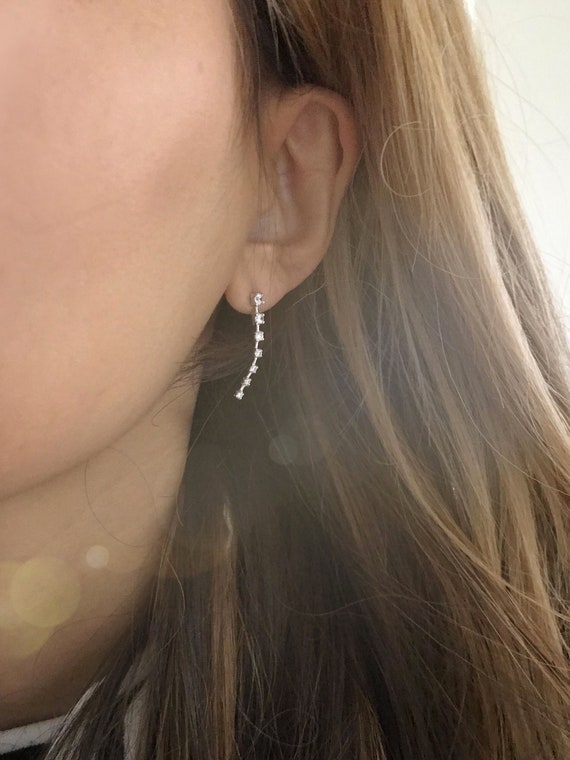 Silver CZ Ear Climber Post earrings