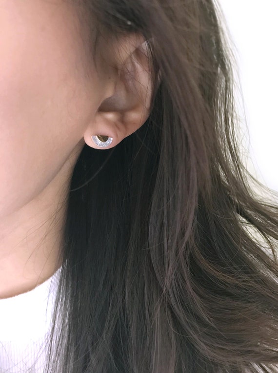 Natural Shell with Fan Shape Gold, Silver Post Earrings /  Minimal Earring