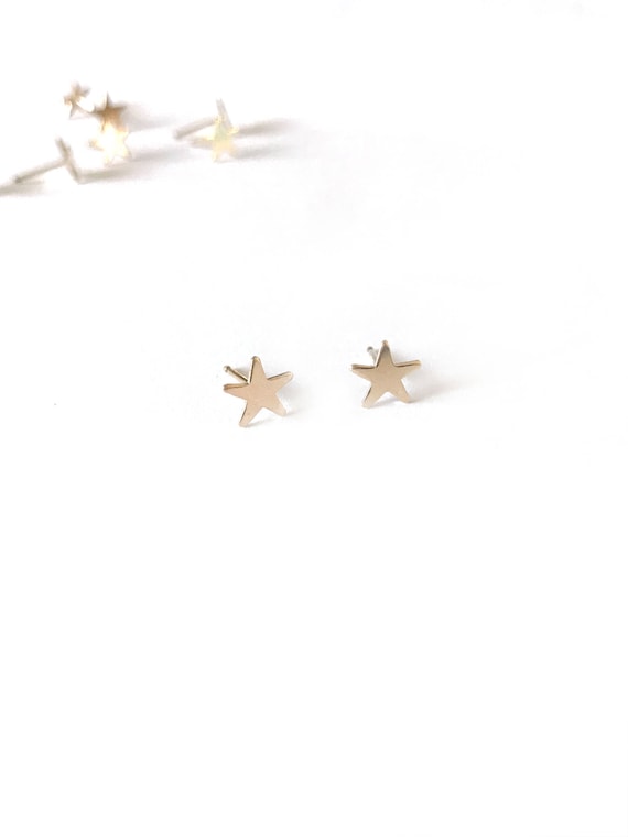 Gold Tiny Star Earrings / 14k gold filled Climber Post Earrings
