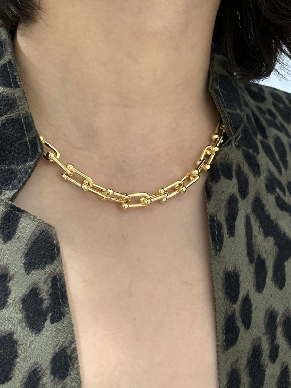 Gold Plated Bold Chain Necklace / Bracelet / Oval Ball Link Chain / Thick Link Chain