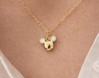 Mickey Mouse Necklace: Cubic Zirconia, 14k Gold Filled Chain