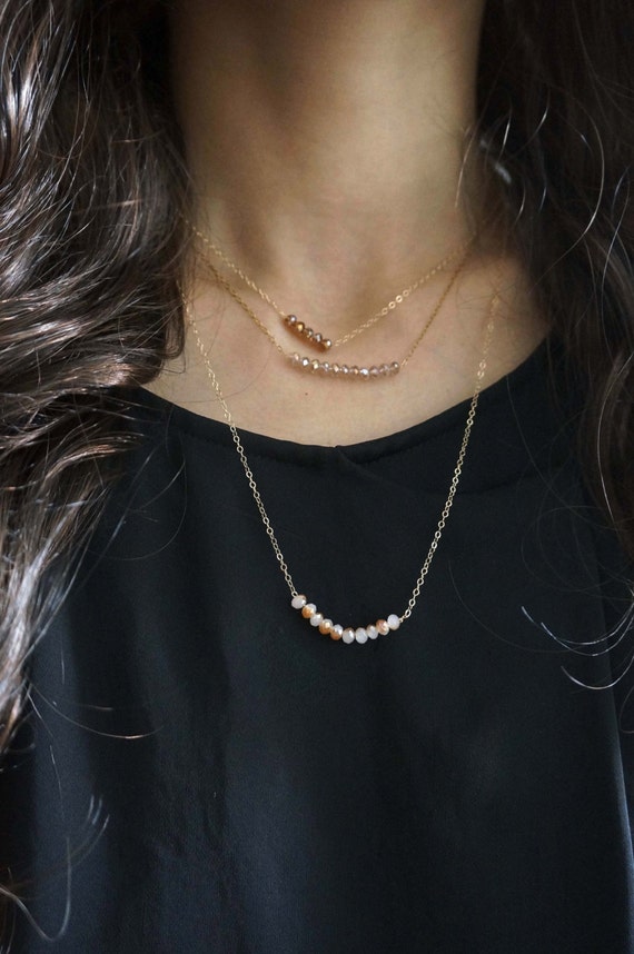 Minimal glass bead layered necklace