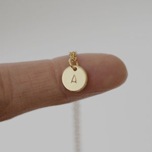 Gold Disc Initial Necklace / Personalized Pendant on a 14k Gold Filled chain image 1