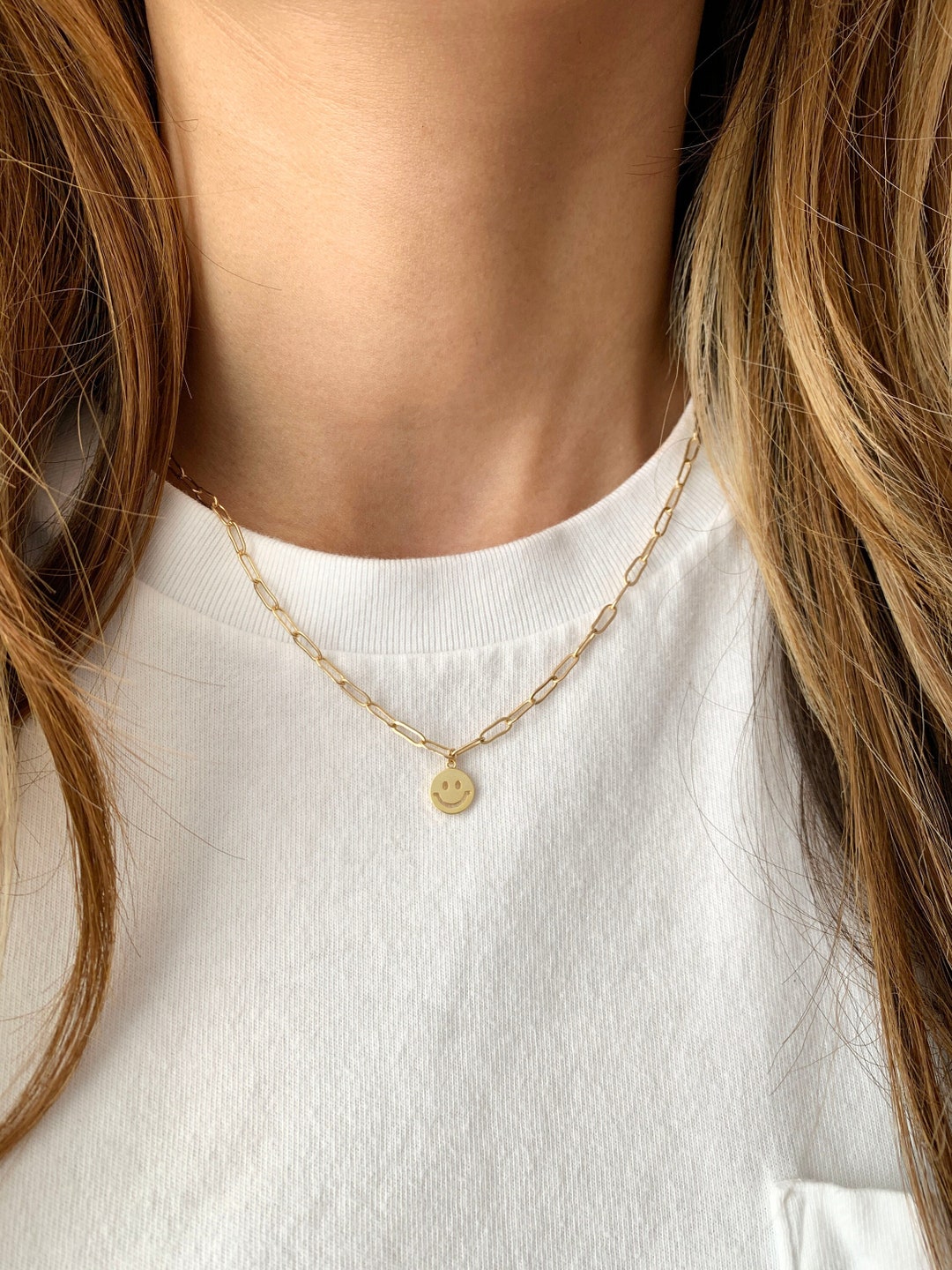 Gold Smiley Face Necklace/ Emoji Necklace Smile Charm Jewelry