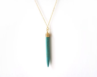 Collier de défenses de howlite turquoise rempli d'or - Bijoux bohèmes