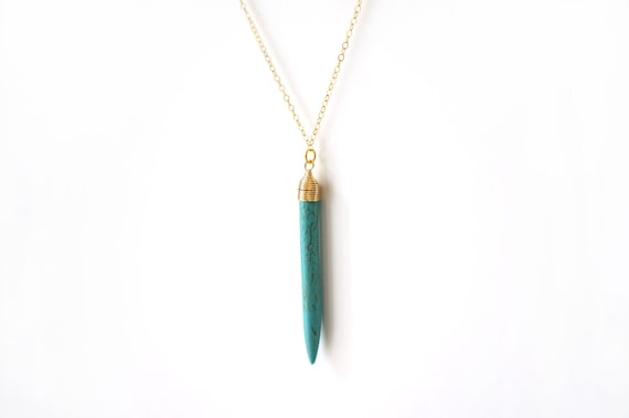 Gold Filled Long Gold Turquoise Horn Tusk Necklace