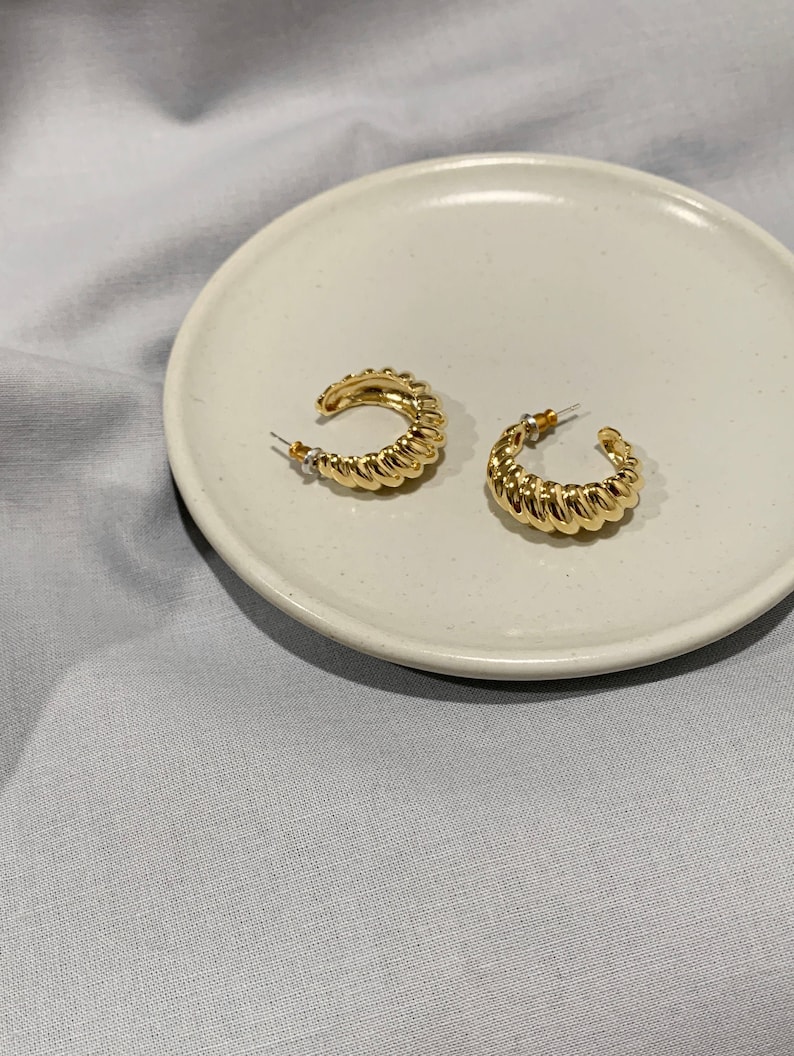 18K Gold Plated Croissant Hoop Earrings / Twisted Hoop Earrings Small Hoop Earrings image 2