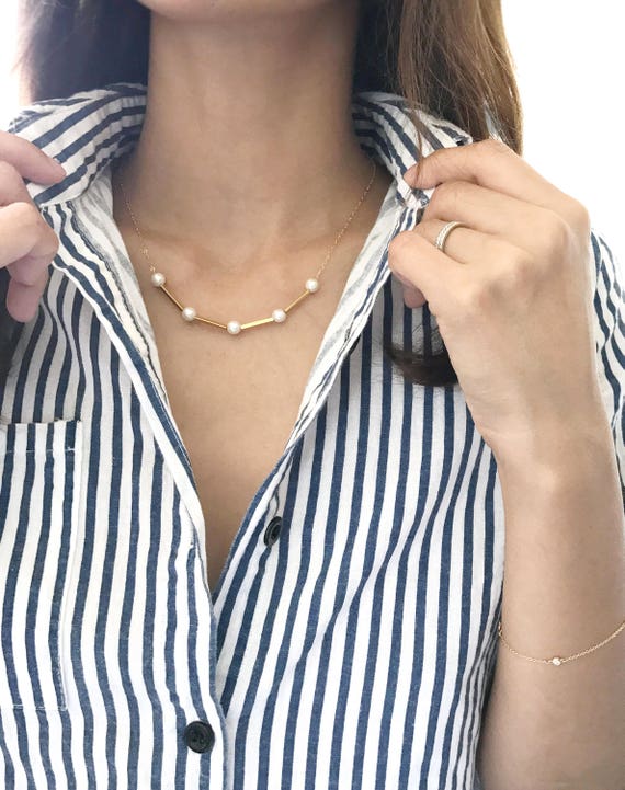 Gold Pearl Necklace | Layered Necklaces | Pearl Tube Necklace