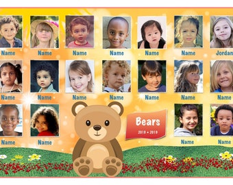 Class Photo Collage • Custom • 12x18 • Laminated • Large • Teddy Bear  •  Deskpad • Photo Collage