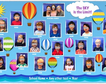 Custom Class Group Photo • Large Placemat, Wall Print • Hot Air Balloon • Laminated Wall Print • Photo Collage