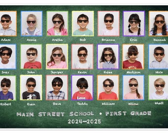 Class Photo Collage • Custom • 12x18 • Laminated • Large • Little Red Schoolhouse  •  Deskpad • Photo Collage • Green Chalkboard