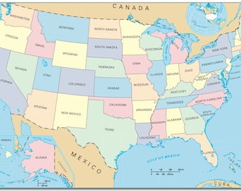 Educational Placemat of U.S. Map: Reversible • Double-Sided • Laminated • Blank States • Fifty States • Durable • Easy to Clean