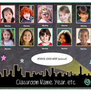 Class Photo Collage • Custom • 12x18 • Laminated • Skyline • Chalkboard • Deskpad
