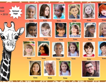 Custom Class Group Photo • Large Placemat, Photomat, Wall Print • Giraffe • Photo Collage