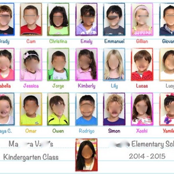 Custom Class Group Photo Placemat - Lined Paper; School Paper Pattern  • Deskpad • Laminated Wall Print, Poster • Photo Collage • Classroom