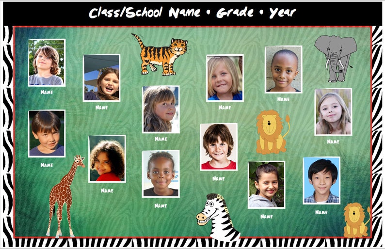 Custom Class Group Photo Placemat Jungle Theme Deskpad Etsy