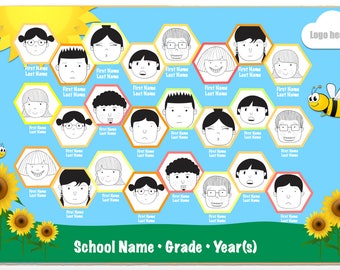 Custom Class Group Photo • Large Placemat, Bees / Beehive / Honeycomb  • Photo Collage
