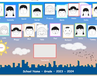 Custom Class Group Photo • Large Placemat • Skyline • Cityscape  • Photo Collage