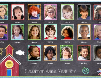 Class Photo Collage • Custom • 12x18 • Laminated • Large • Little Red Schoolhouse  •  Deskpad • Photo Collage