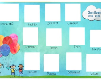 Custom Class Group Photo Placemat - Watercolor Motif  • Deskpad • Laminated Wall Print, Poster • Photo Collage • Classroom