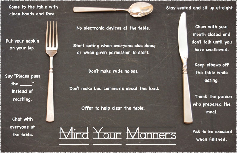 Etiquette Placemat Mind Your Manners Laminated Fork Etsy