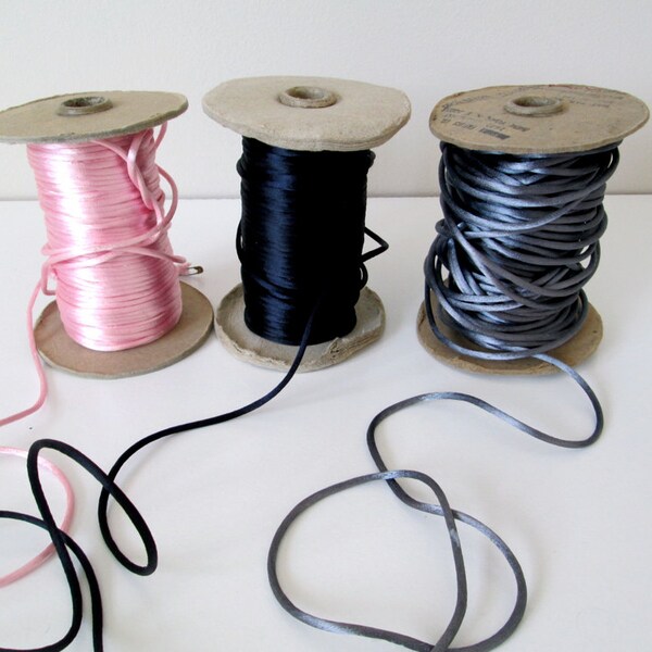 Vintage Satin Piping Trim - Pink, Charcoal Grey or Black - 5 Yard Increments