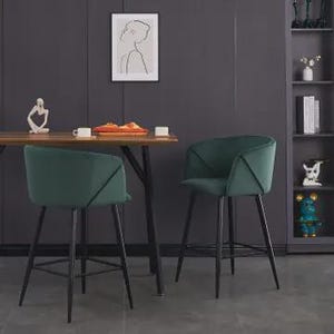 Alron Velvet Counter Stool Bar with Armrest (Green) 26 inches
