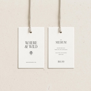 Bearbeitbare Hang-Tag-Vorlage: Minimalistischer Kleidungs-Preisschild für Canva