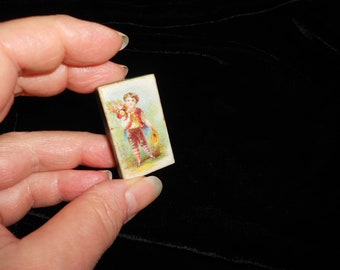 Tiny Antique Lithograph Box with Child Motif