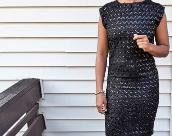 Vintage Black Sequined Cocktail Dress//Size Small 5/6