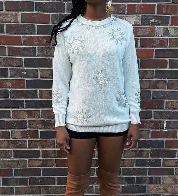 80s Fitted Ivory Beaded Sweater by DANA SCOTT - image 1