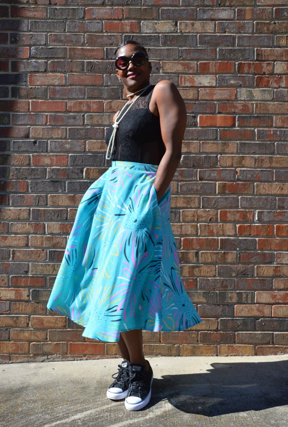 HIGH WAIST 1980s Vintage Flare Skirt