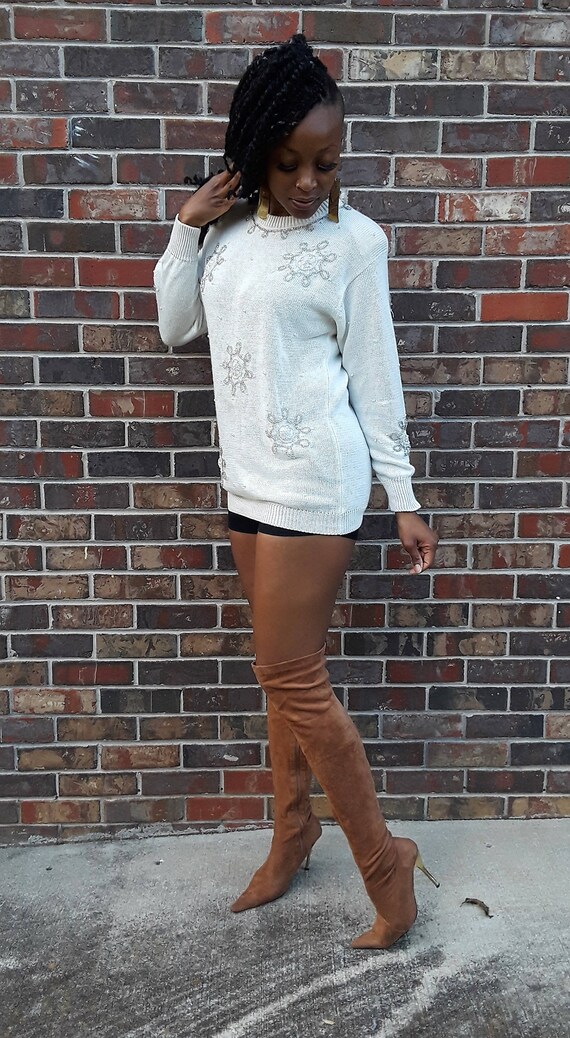 80s Fitted Ivory Beaded Sweater by DANA SCOTT - image 2