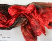 Strawberry Chocolate Nougat. Soft Scarf long. Wrincled or no-iron Hand painted wrap. Abstract silk art. Red brown Gift for her for mom