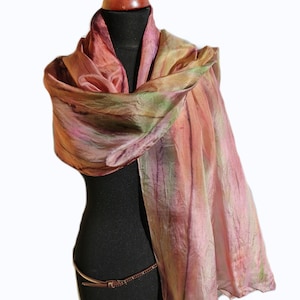 Touch of Rose Potpouri. Whimsical Soft scarf. Silk scarf hand painted. Hand dyed. Abstract scarf batik. Gift for sister, girlfriend, mom.