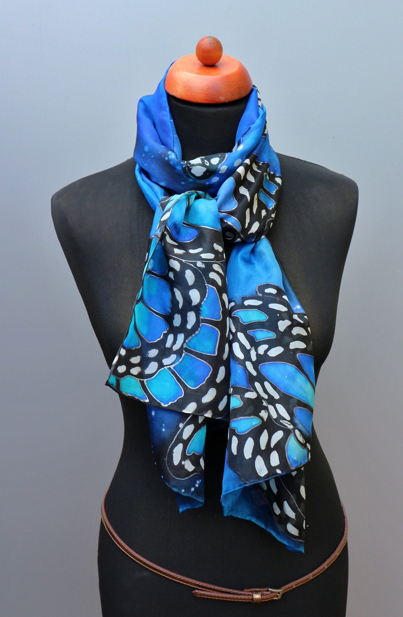 Cobalt blue silk scarf hand painted. Art to wear. Monarch Etsy