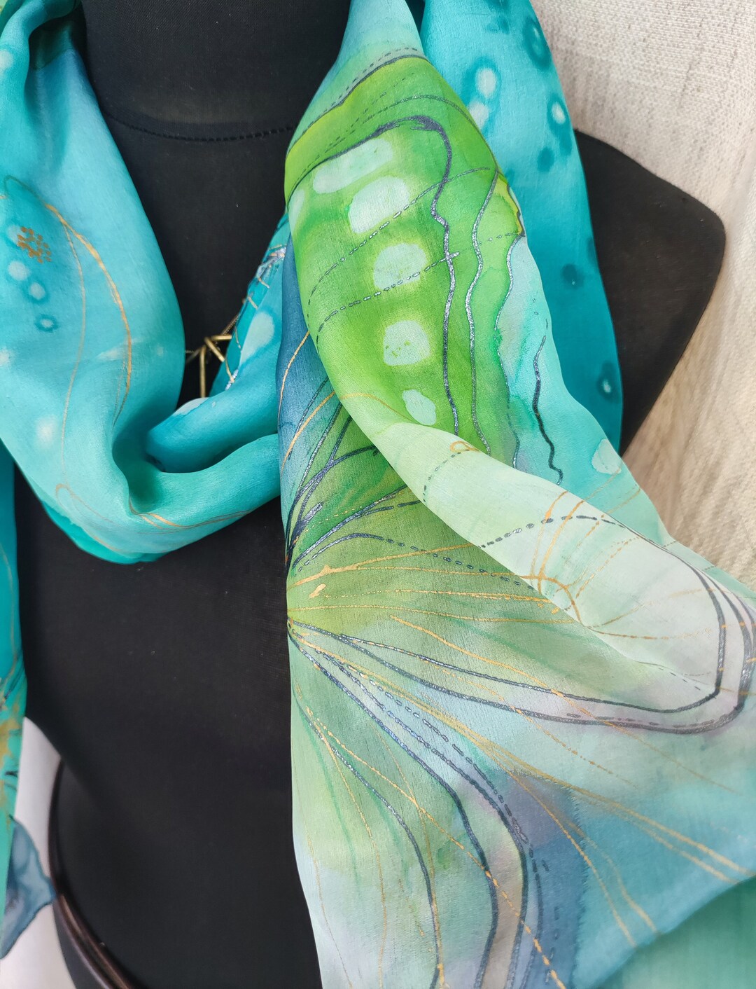 Art Scarf. Ready2go. Butterfly Scarf, Brown Orange Red Hand Painted