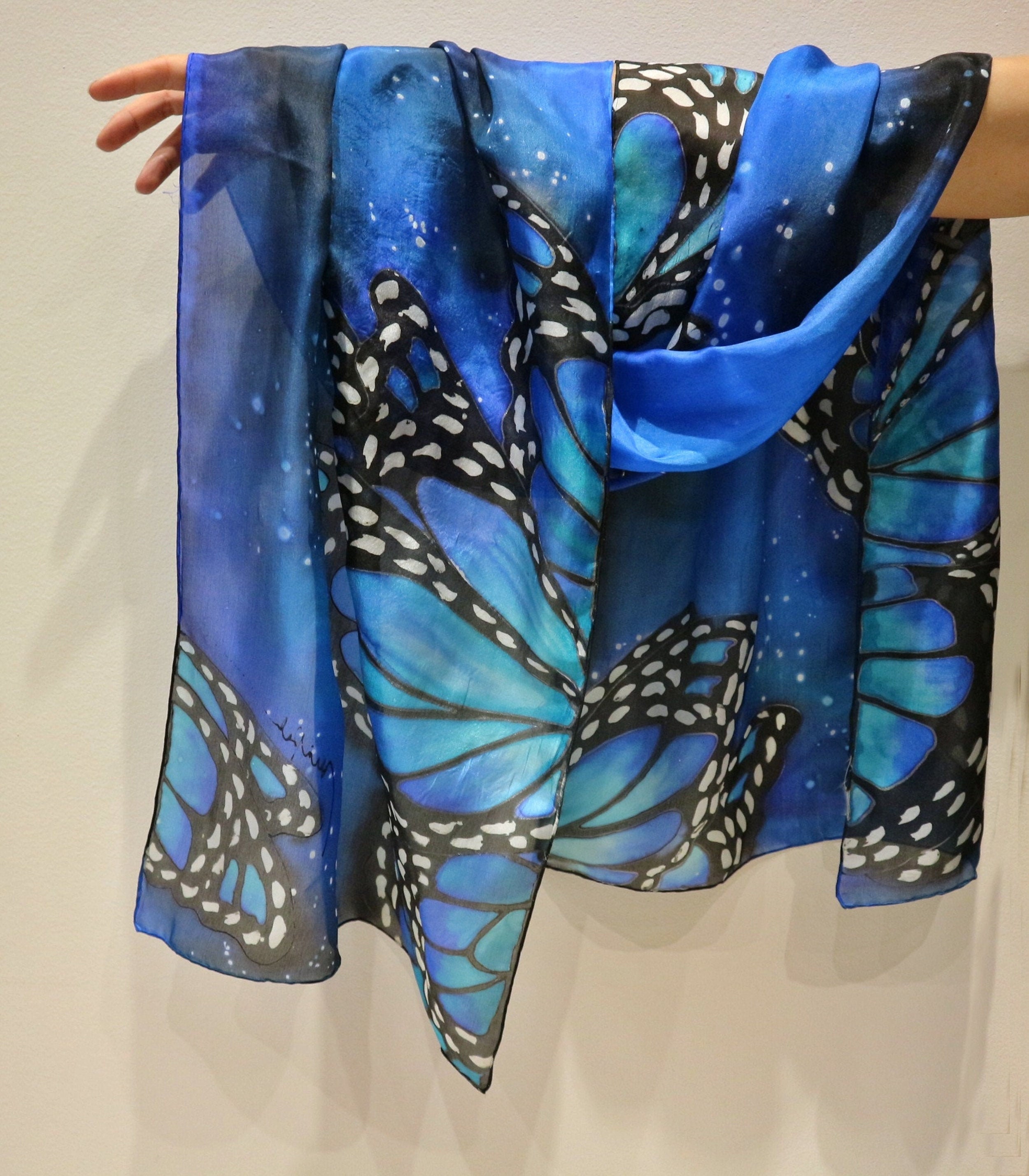 Cobalt Blue Silk Scarf Hand Painted. Art to Wear. Monarch Etsy UK