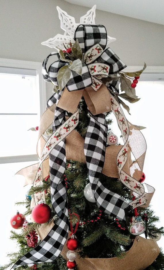 Black and White Farmhouse Christmas Tree Topper Rustic | Etsy