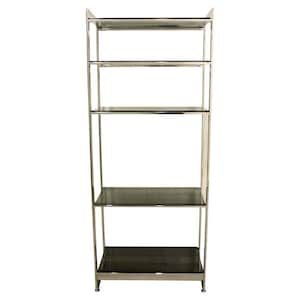 Baughman Style Brushed Steel & Smoked Glass Etagere Shelving Unitetagere image 1