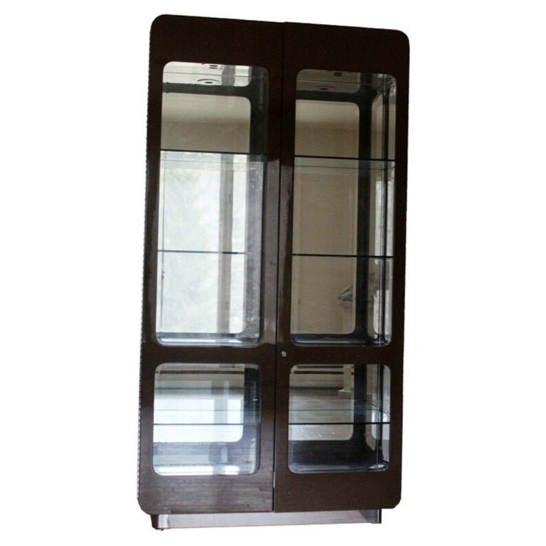 Lacquer Sculptural Illuminated Glass Etagere Storage Cabinet image 1