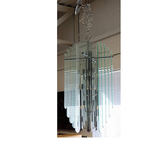 Contemporary Large Tiered Glass Chrome Hanging Ceiling Chandelier By Luminaire