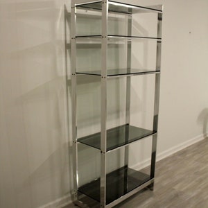 Baughman Style Brushed Steel & Smoked Glass Etagere Shelving Unitetagere image 3