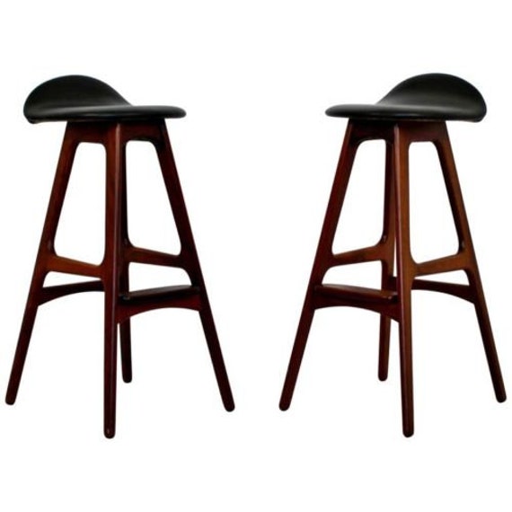 Mid Century Modern Pair Erik Buck Buch Leather Rosewood Bar Image 0