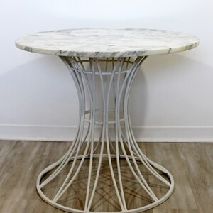 Mid Century Modern Woodard White Patio Table w Marble Top Round 1960s image 2